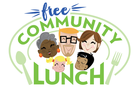 Community lunch logo with drawings of people eating.